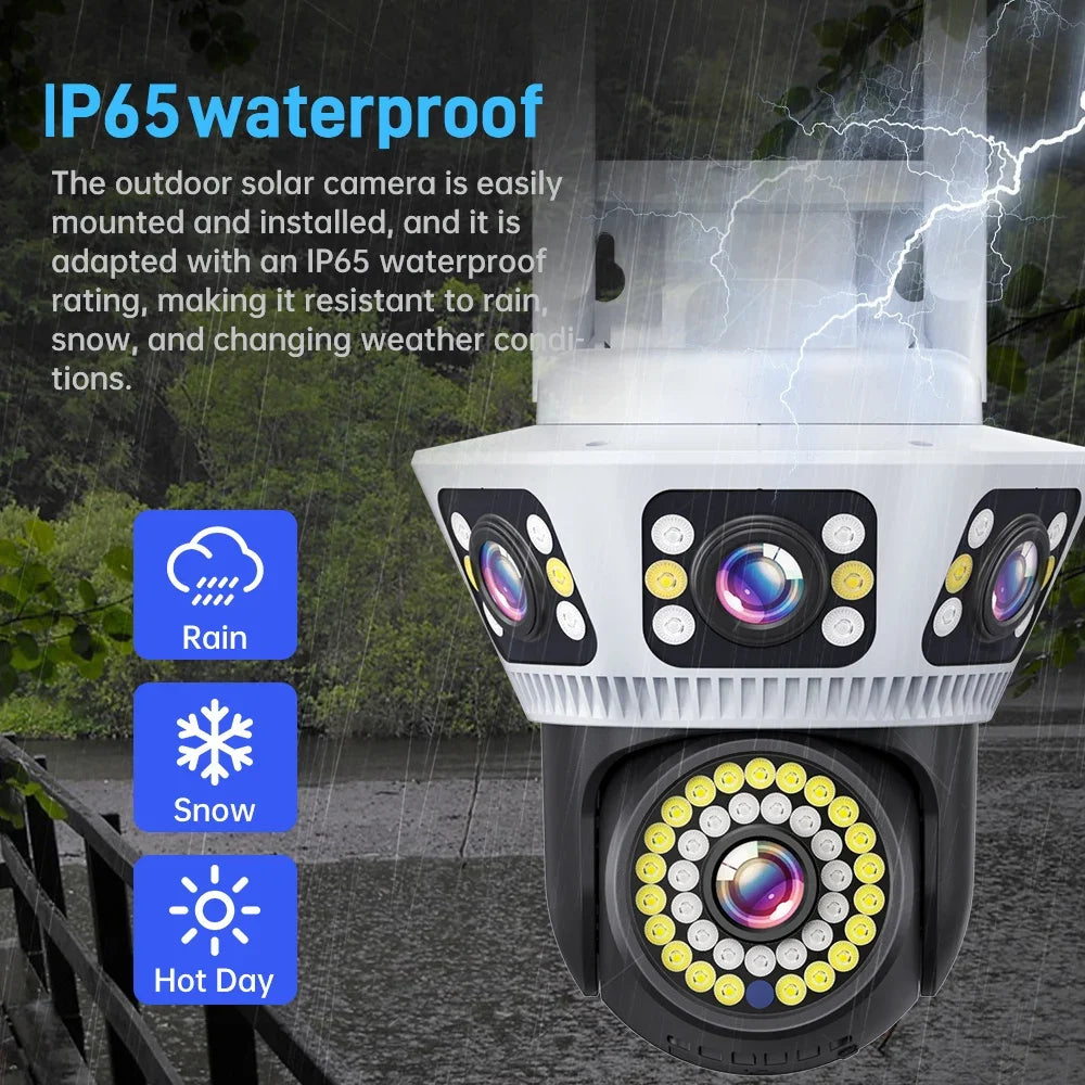 Smart Home WiFi Camera 6K Three Screen Security Camera Outdoor Security Protection Auto Tracking Camara 4K Yoosee CCTV Camera