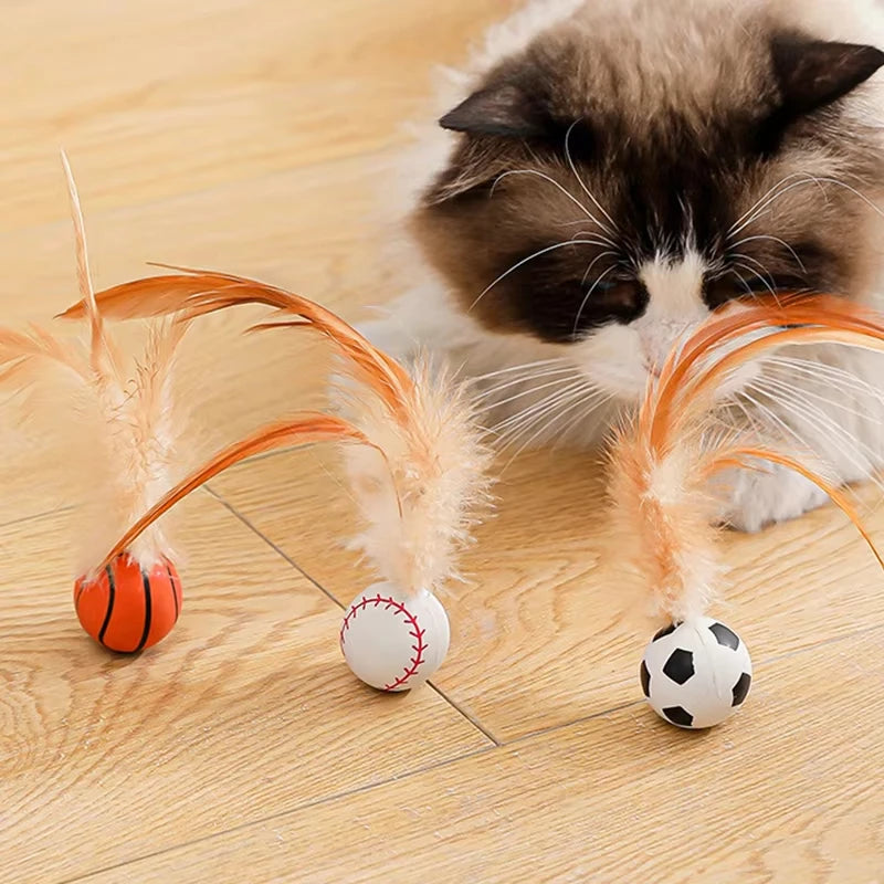 Cat Interactive Ball Toys Interactive Bouncy Ball with Feathers Cat Toys for Indoor Cats and Kittens
