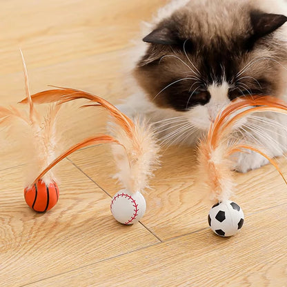 Cat Interactive Ball Toys Interactive Bouncy Ball with Feathers Cat Toys for Indoor Cats and Kittens