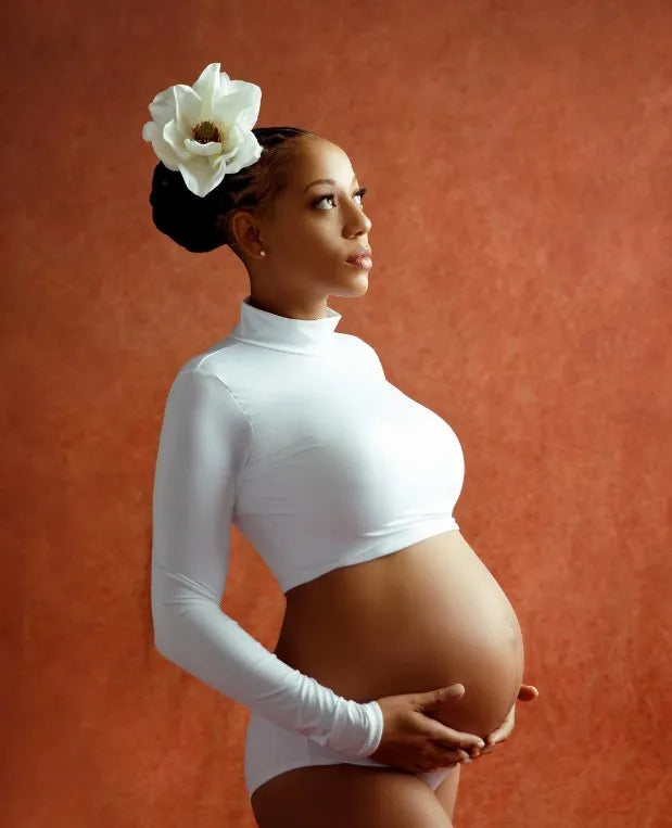 Maternity Long Sleeve T Shirts Womens Mock Neck Seamless Slim crop Tops For Pregnant photo shoot