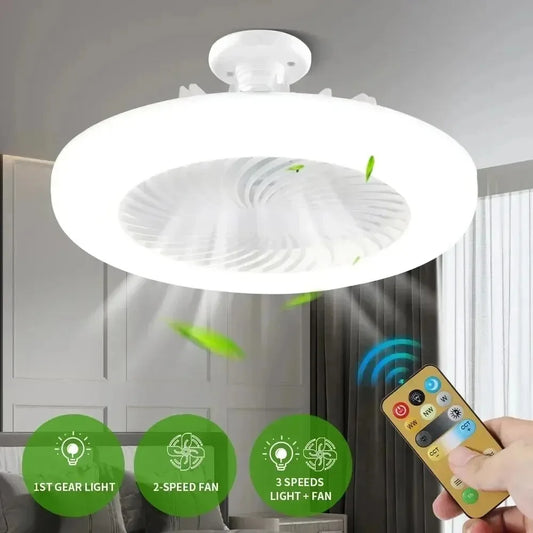 ‌Smart Ceiling Fan with LED Light & Remote - E27 Base, Dimmable Lighting for Living Room, Bedroom