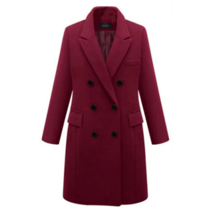 Officewear Casual Women Jackets Fashion Ladies Wool Loose Outwear Elegant Lapel Solid Double-breasted Coats For Autumn Winter