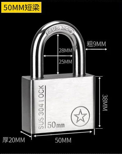 304 Stainless Steel Padlock Cabinet Outdoor Lock Head Furniture Lock Waterproof Rust-Proof Door Lock  with 4 keys