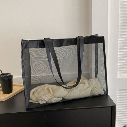 Fashion Totes Bags Large Capacity Mesh Top-Handle Handbag Solid Color Storage Bags Transparent All-match for Beach Swimming