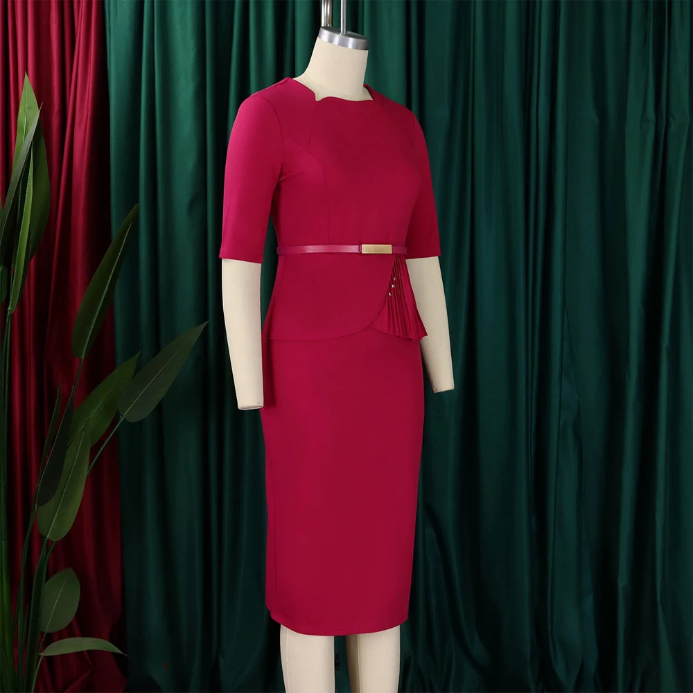 Office Dresses for Ladies 2024 Latest Summer Simple Elegant Half Sleeve Formal Church Dress Women Knee Length Pencil Peplum Dres