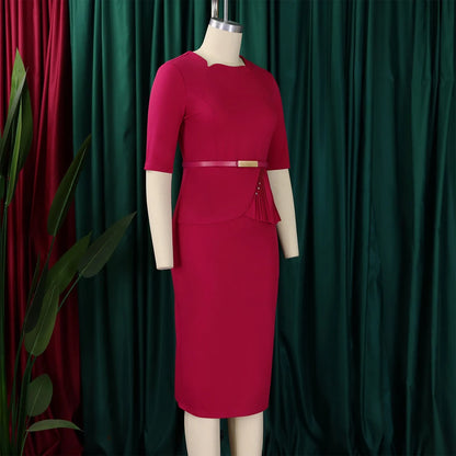 Office Dresses for Ladies 2024 Latest Summer Simple Elegant Half Sleeve Formal Church Dress Women Knee Length Pencil Peplum Dres