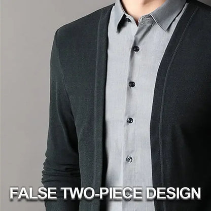Men's Fake Two Piece Shirt Collar Knitted Cardigan Long Sleeve Shirt Man High Street Fake Two Pieces Button All-match Cardigan