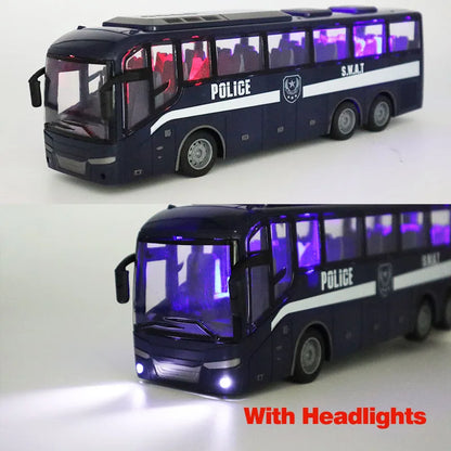 1:30 RC City Bus High Speed Racing Model RC Car School Bus Police Bus Tour Bus Realistic Beaming Lights Rubber Tires Toys Boys
