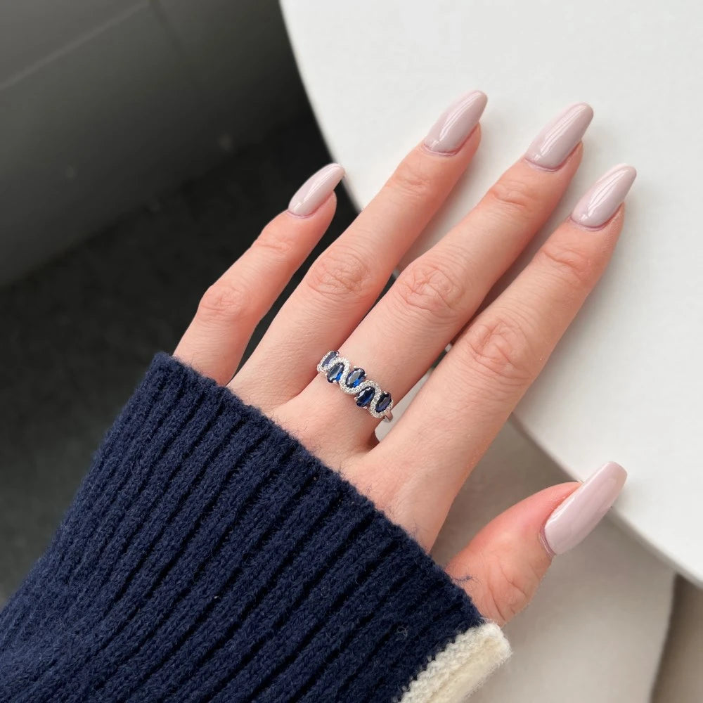 Wong Rain 100% 925 Sterling Silver 3*5 MM Oval Cut Sapphire Eemrald High Carbon Diamond Gemstone Ring For Women  Jewelry Band