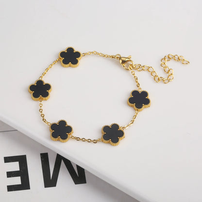 Adjustable New Design Gold Plated Stainless Steel 316L Plant Flower Bracelet With Five Leaf Petals Women's Luxury Gifts Clover