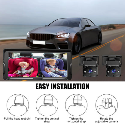 Car Baby Camera Dual Channel 6.8inch 1080P Display with 2 IR Night Vision Camera and 150° Wide View Angle Automotive Baby Camera