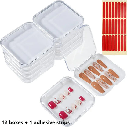 20pcs Press On Nail Packaging Boxes With Double Sided Adhesive Nail Tape Acrylic Press On Nail Storage Box in 4 Colors For Nail