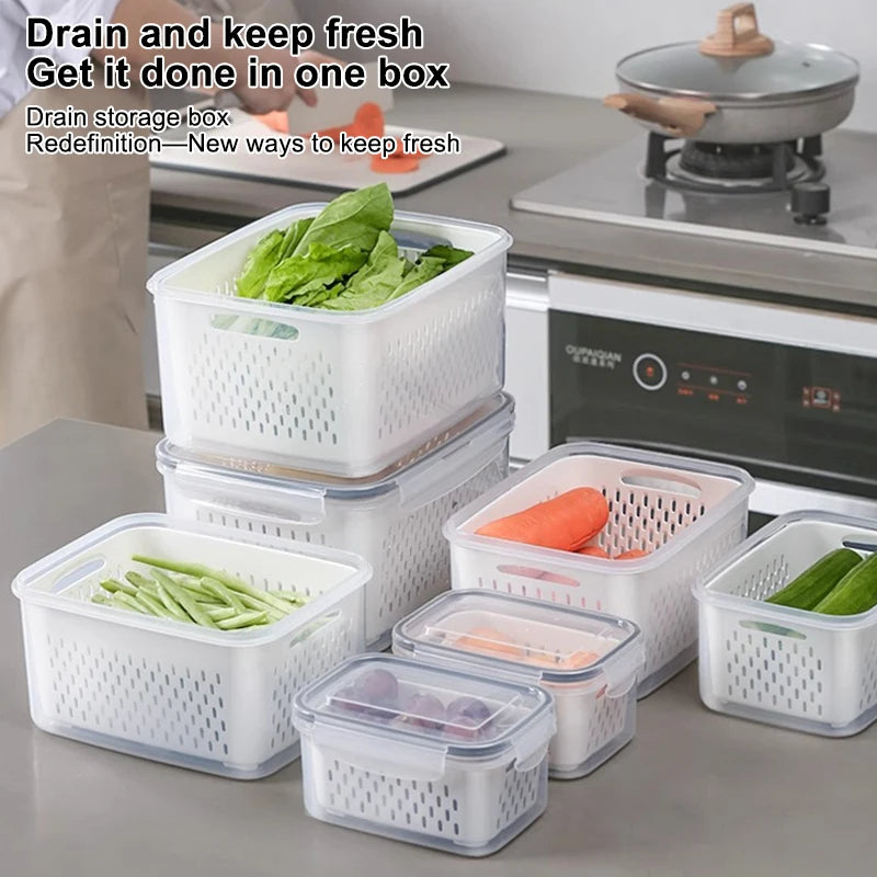 1pcs Refrigerator Storage Box Fridge Organizer Fresh Vegetable Fruit Drain Basket Storage Container Pantry Kitchen Organizer