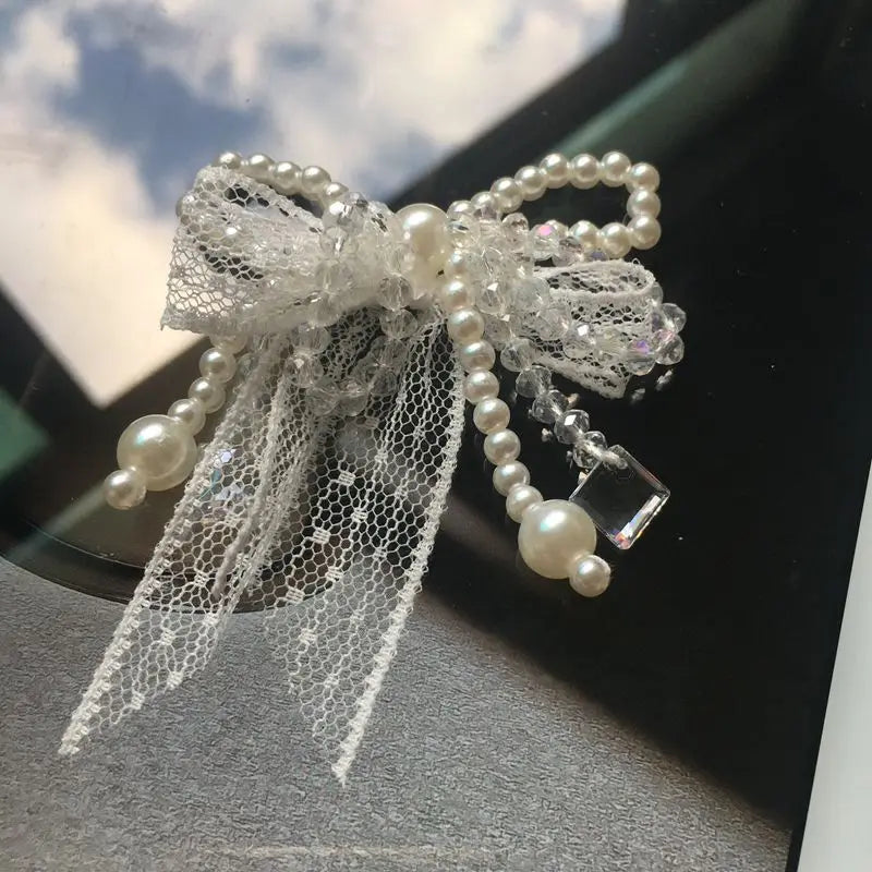 2PCS Bow tie lace hand beaded cloth ear stud accessories DIY hair accessories clothing accessories bags bow accessories