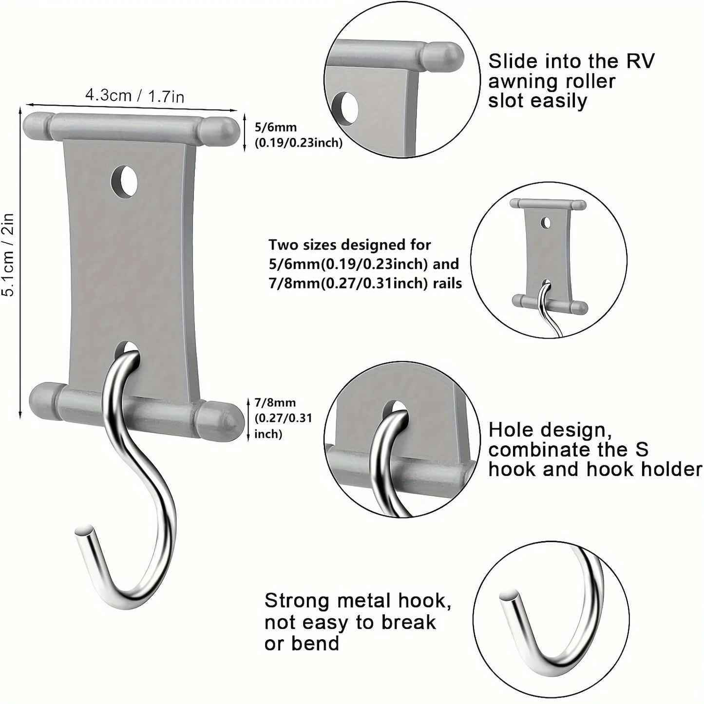 4/8Pcs S-Shaped Camping Awning Hooks Clips RV Tent Hangers Light Hangers For Caravan Camper Hooks Accessories Outdoor Supplies