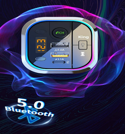 Bluetooth 5.0 Car FM Transmitter Car Bluetooth Receiver Ambient Hands-Free Mp3 Player Dual USB Fast Charger 5.0 Audio Adapter