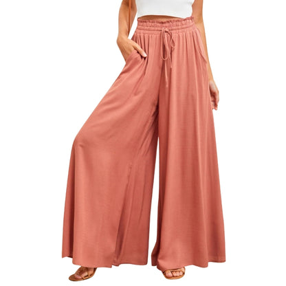 Women's Palazzo Pants Elastic High Waist Flowy Loose Wide Leg Pants Trousers Dropship