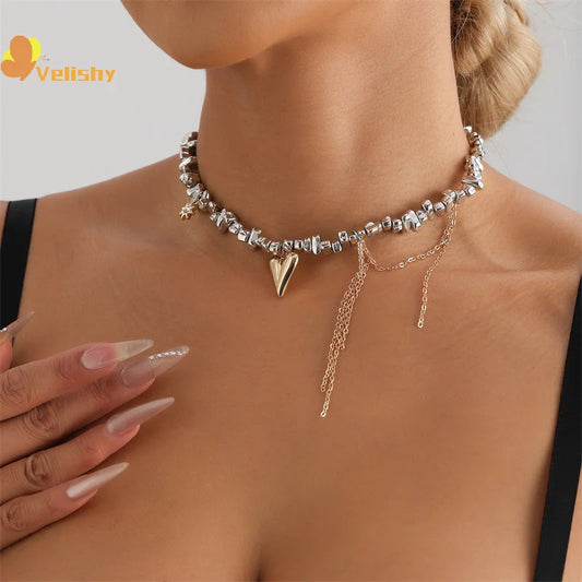 Fashion Trend Accessories Simple Exquisite Love Fringe Pendant Irregular Beaded Necklace For Women Holiday Gifts Alloy Jewelry