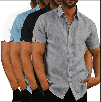 Men Pocket Blouse Tops Summer Male Turn Down Collar Button Short Sleeve Slim Solid Color Blouse Shirts YYCFS-19505