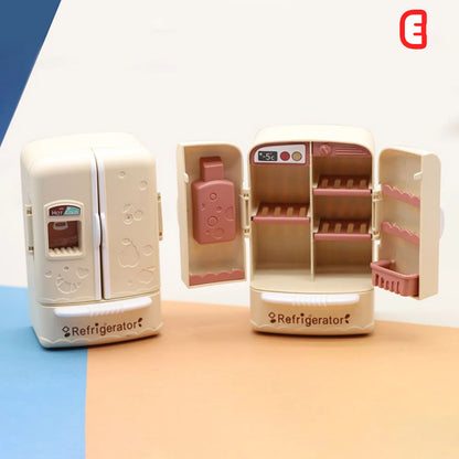 Cute Simulation Microfilm Furniture Double Door Refrigerator 1:12 Dollhouse Kitchen Model Decorations For Girl Birthday Gifts