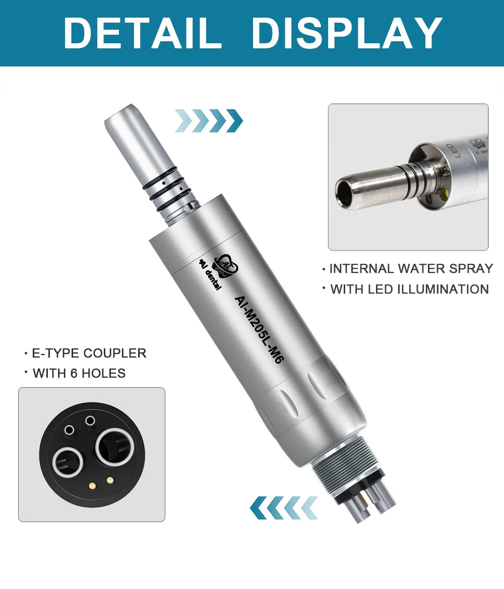 LED Illumination Dental Low Speed Air Motor With Micro Power Generator E-type 2/4/6 Hole Internal Water Spray AI-M205LG