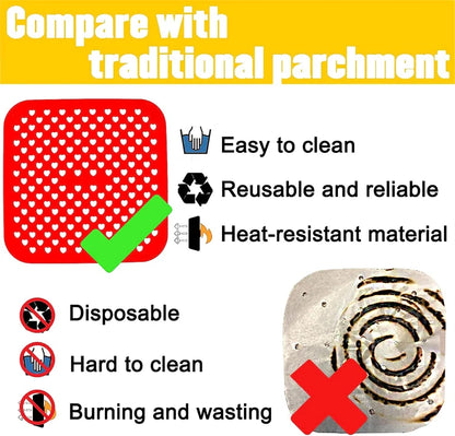 LMETJMA 3Pcs Silicone Air Fryer Lines Reusable Air Fryer Liners 8.5Inch Square Non-Stick Air Fryer Mat for Frying Steaming JT153