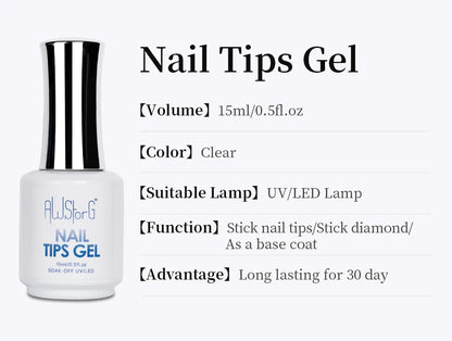 AWStorG 15ML Nail Tips Glue Gel For Falses Nail Tips Fast Extension 3 IN 1 Function Nails Art Transparent Gel Polish Soak Off UV