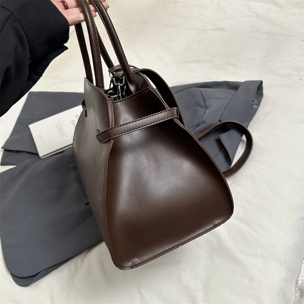Stylish Big Top-handle Bags For Women Belt Pure Color Large Capacity Shopper Shoulder Totes 2025 Latest Luxury Designer Handbags