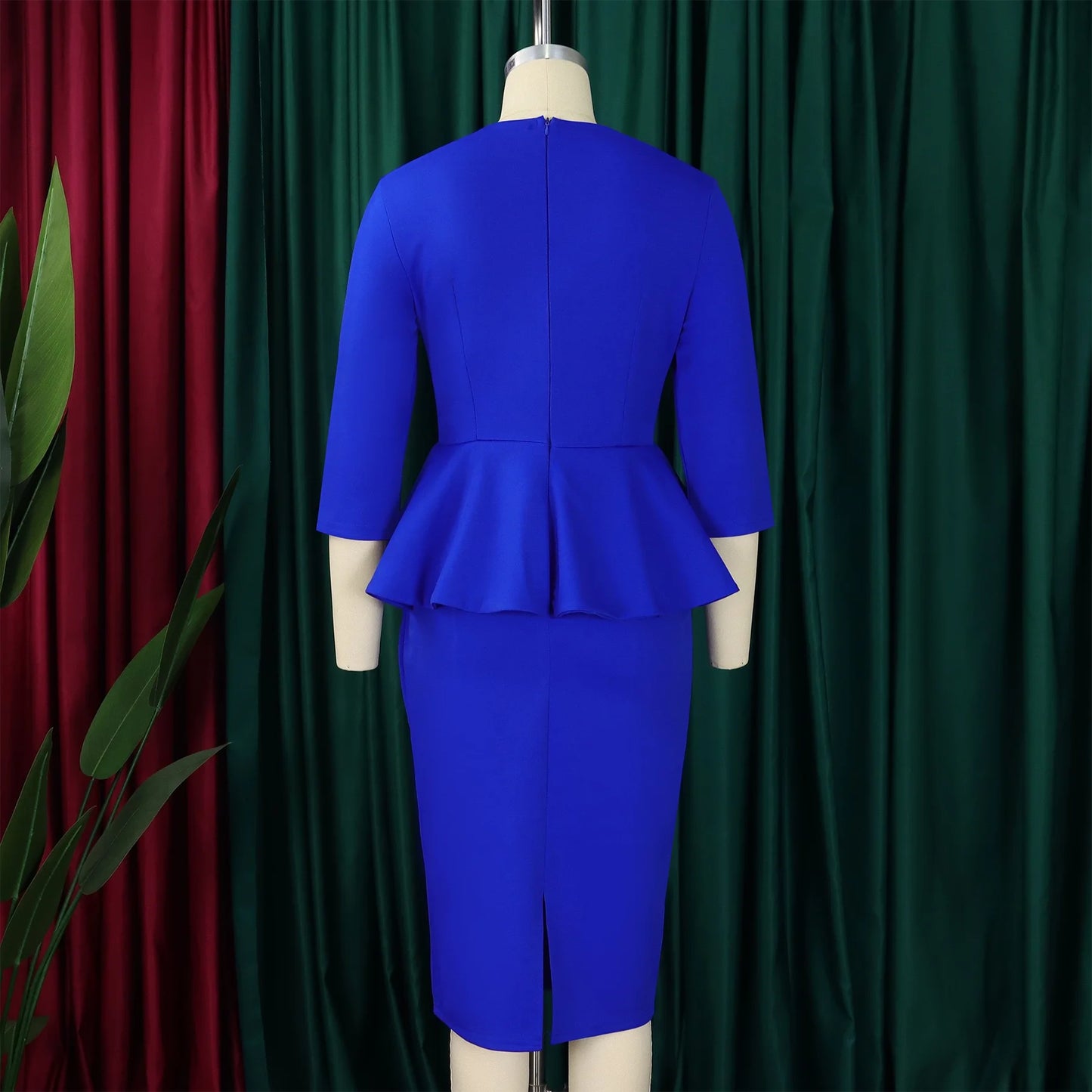 Elegant Office Dresses for Woman O Neck Full Sleeve Sheath Ruffles Package Hips Mid Calf Professional Business Work Dress Midi