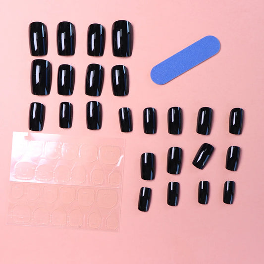 ARTAUG 24pcs Medium Press On Nails Square Black High Saturation Nail Charms Press On Nails Cover Fake Nail Set