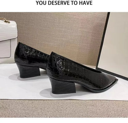 Fashionable Crocodile Leather Office Shoes 2024 Women's Simple Patent Leather Shallow High Heels Pointed Toe Women's High Heels