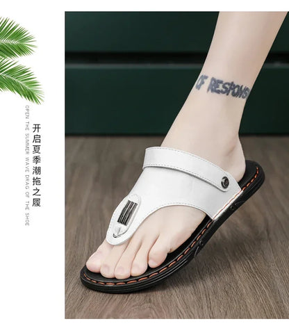 Flip Flops Flat Mens Sandals Summer Shoes Men Slippers Leather Mens Holiday Non-slip Flip Flops Huaraches Para Caballero