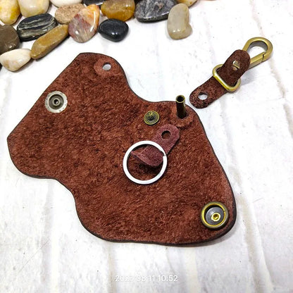 blongk Car Key Case on Waist Small Key Pouch Genuine Leather Key Organizer Key Bag Mini Car Key Holder Men Women 1608