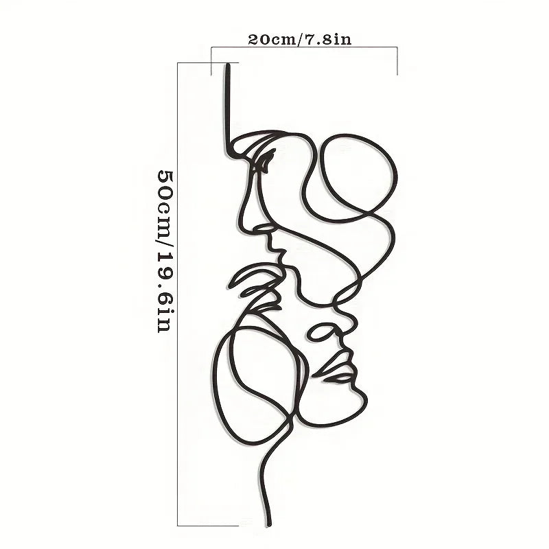 New Metal Wall Art Minimalist - Facial Line Wall Decor, Abstract Black Iron Sculpture for Modern Home Hanging Decor