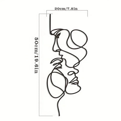 New Metal Wall Art Minimalist - Facial Line Wall Decor, Abstract Black Iron Sculpture for Modern Home Hanging Decor