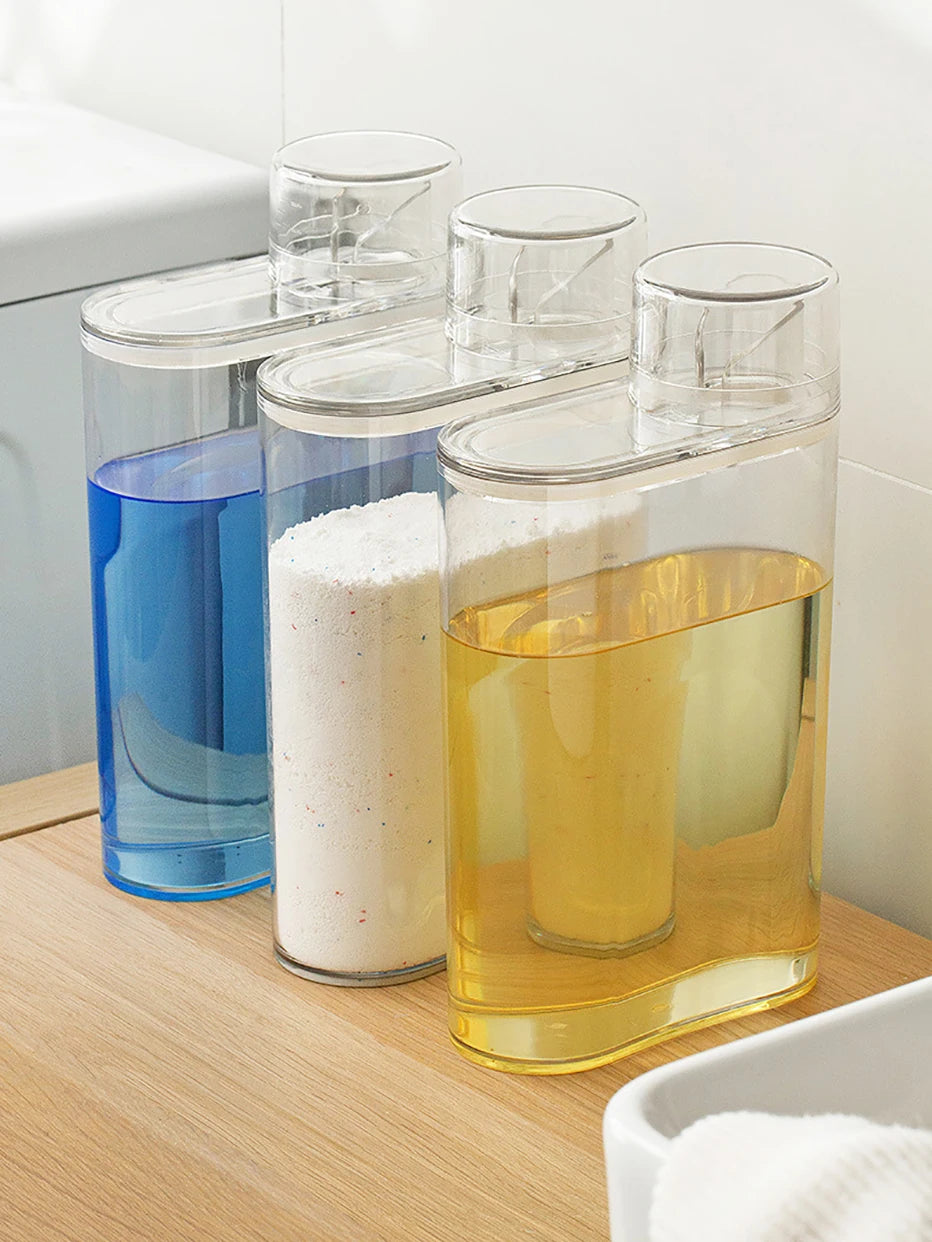 Transparent Laundry Detergent Dispenser Bottle Sealed Tank for Detergent Powder Bleach Softener Laundry Room Organization
