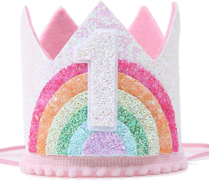 Felt Rainbow Theme Birthday Party Crown 1st 2nd 3rd Happy Birthday Party Decor Kids Baby Shower Party Number Hat Unicorn Party