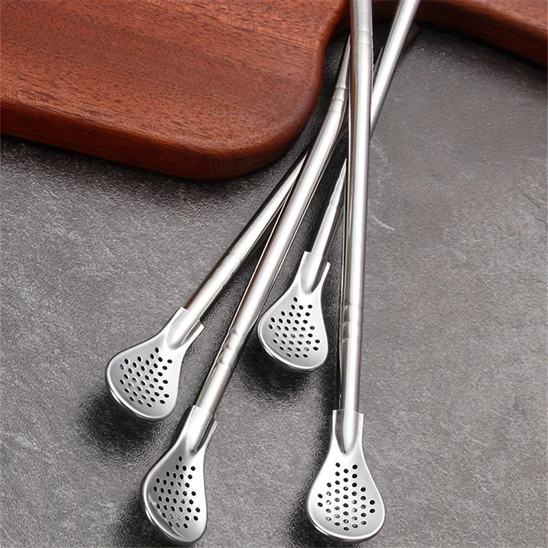 Straw Spoon Multi-purpose Stainless Steel Straw Spoon Juice Milk Tea Spoon Cute Creative Coffee Stirring Spoon