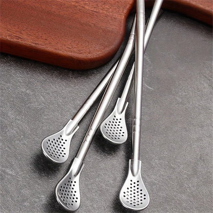 Straw Spoon Multi-purpose Stainless Steel Straw Spoon Juice Milk Tea Spoon Cute Creative Coffee Stirring Spoon