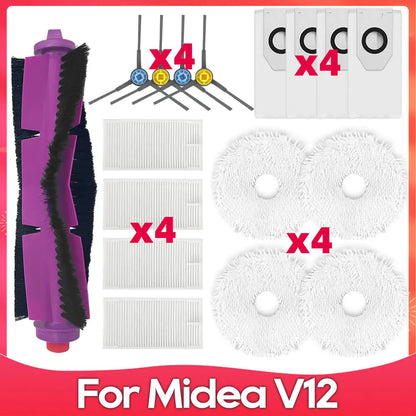Compatible For ( Midea V12 / Eureka J12 Ultra ) Roller Side Brush Hepa Filter Mop Cloth Dust Bag Robot Vacuums Accessory Part
