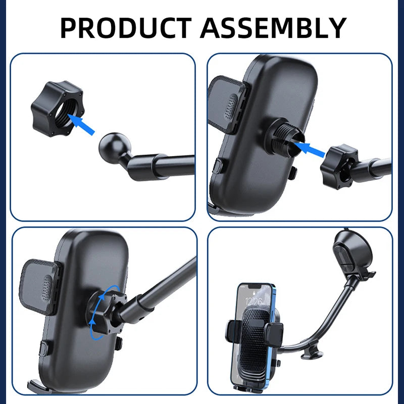 Dashboard Phone Holder for Car【360° Widest View】9in Flexible Long Arm, Universal Handsfree Auto Windshield Air Vent Phone Mount