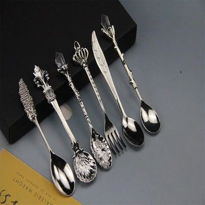 6pcs Vintage Palace Coffee Spoon 6pcs Set Ice Cream Spoon Jam Spoon Dessert Spoon Zinc Alloy Coffee Spoon Tableware Kitchen Uten
