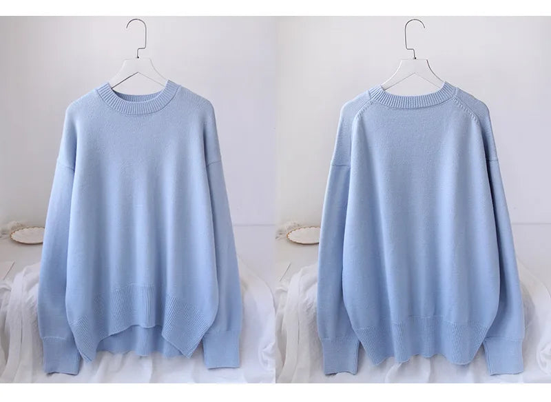 Light Blue Oversized Sweaters For Women 2024 Trend White Loose Sweater Casual Autumn Winter Warm Thick Knit Sweater Women Jumper