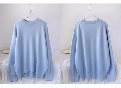 Light Blue Oversized Sweaters For Women 2024 Trend White Loose Sweater Casual Autumn Winter Warm Thick Knit Sweater Women Jumper