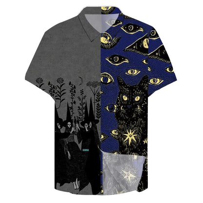 Cat Eye 3dPrinted Shirts Men Women Fashion Hawaiian Shirt Hip Hop Casual Beach Short Sleeve Blouse Men's Vocation Lapel