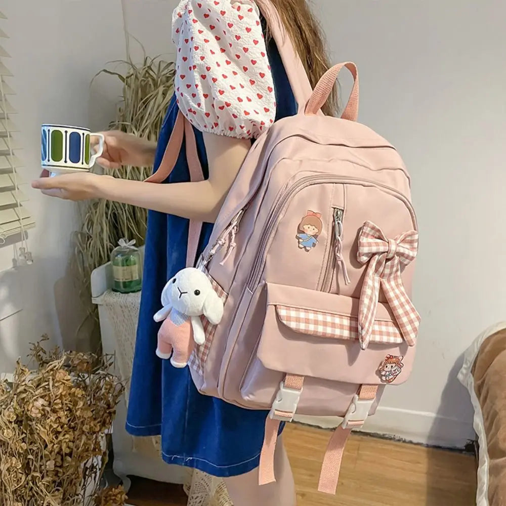 Fashion Bow Backpack Children's School Backpack Large Capacity Nylon School Bags Elementary School Book Bags Outdoor Travel Bag