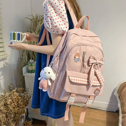 Fashion Bow Backpack Children's School Backpack Large Capacity Nylon School Bags Elementary School Book Bags Outdoor Travel Bag