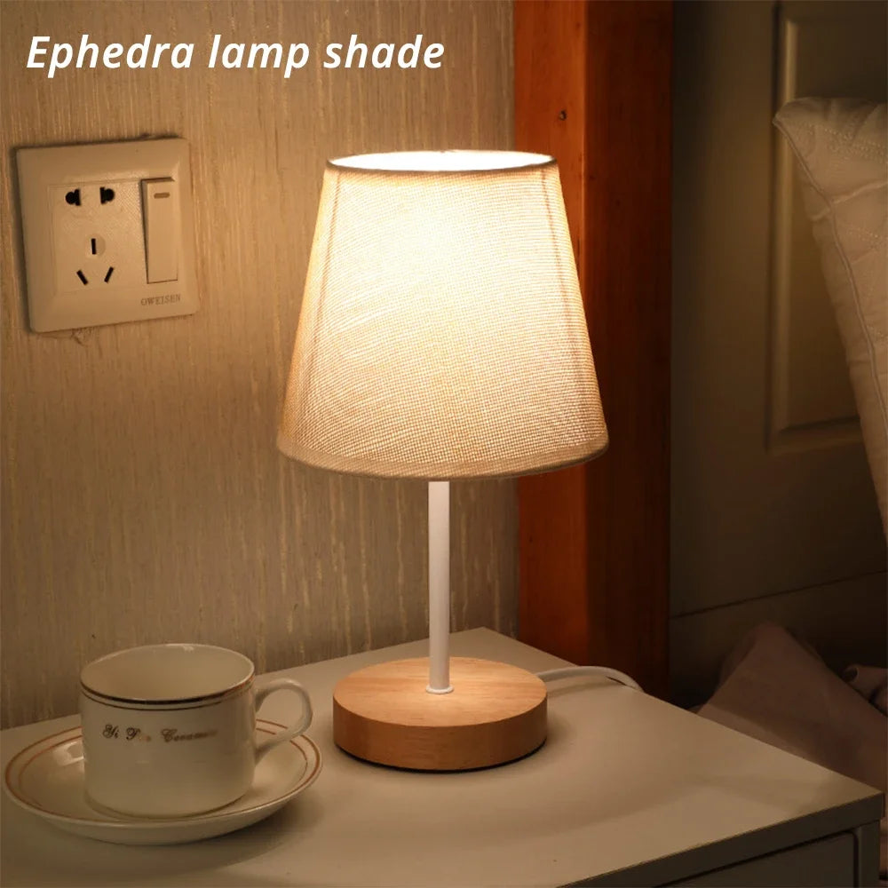 Solid Wood Cloth Nordic Decorative Table Bedroom Bedside Lamp Simple Creative Remote Control Small Night Light Energy Saving Led