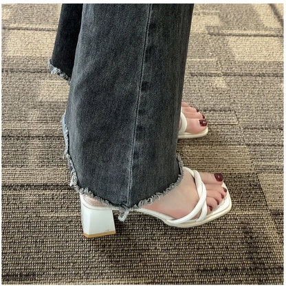 Sandals, 2024 Summer New Fashion Gentle Retro Chunky Non-slip Sandals, A Line with 5cm High Heels Summer Beach Sandals