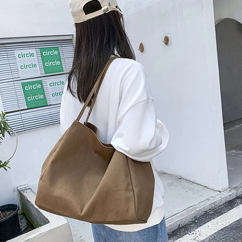 Casual Large Capacity Canvas Shopper Totes High Quality Eco Reusable Grocery Handbag For Women Travel Shoulder Bags Daily Pouch